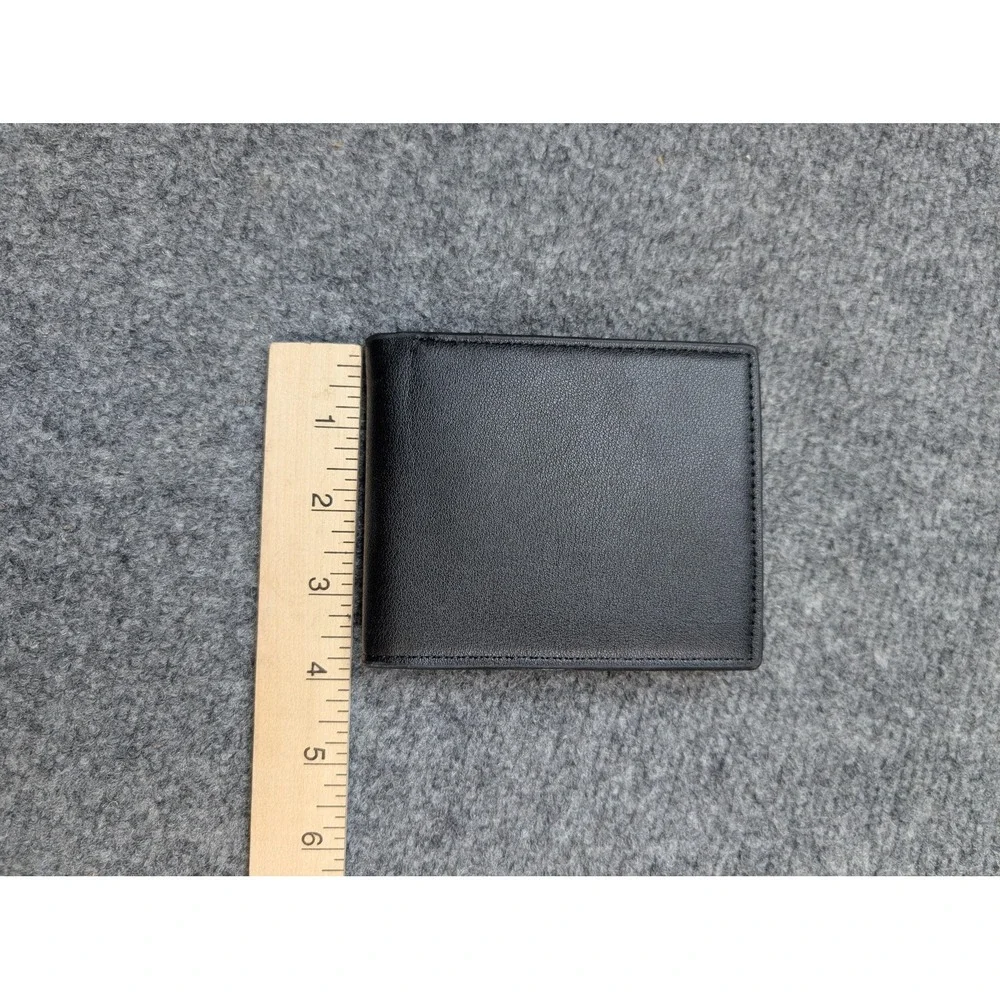 Wallet Mens Black Bifold Faux Leather‎ ID Window Metal Money Clip Credit Card